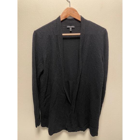 Eileen Fisher Womens Cardigan Medium Black Wool Open Front Minimalist FLAW - Picture 1 of 11